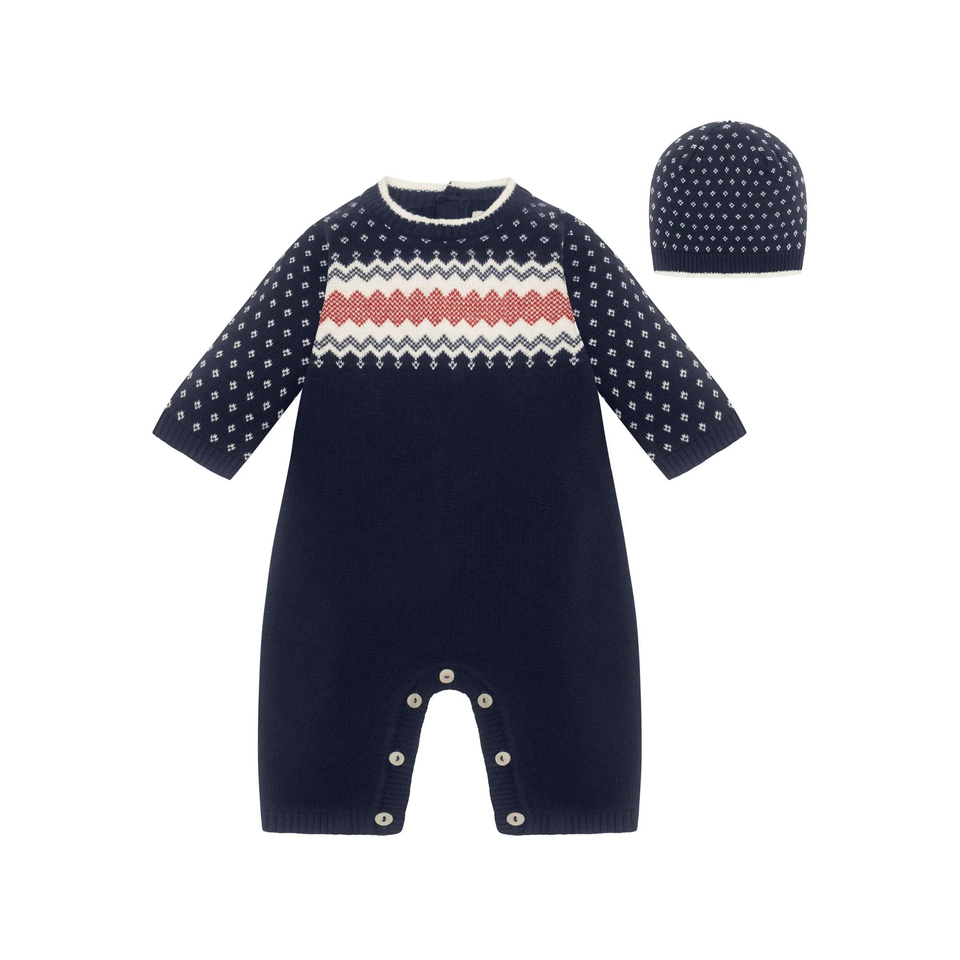 Keane Knitted Fairisle Bodysuit & Hat Two-Piece Set
