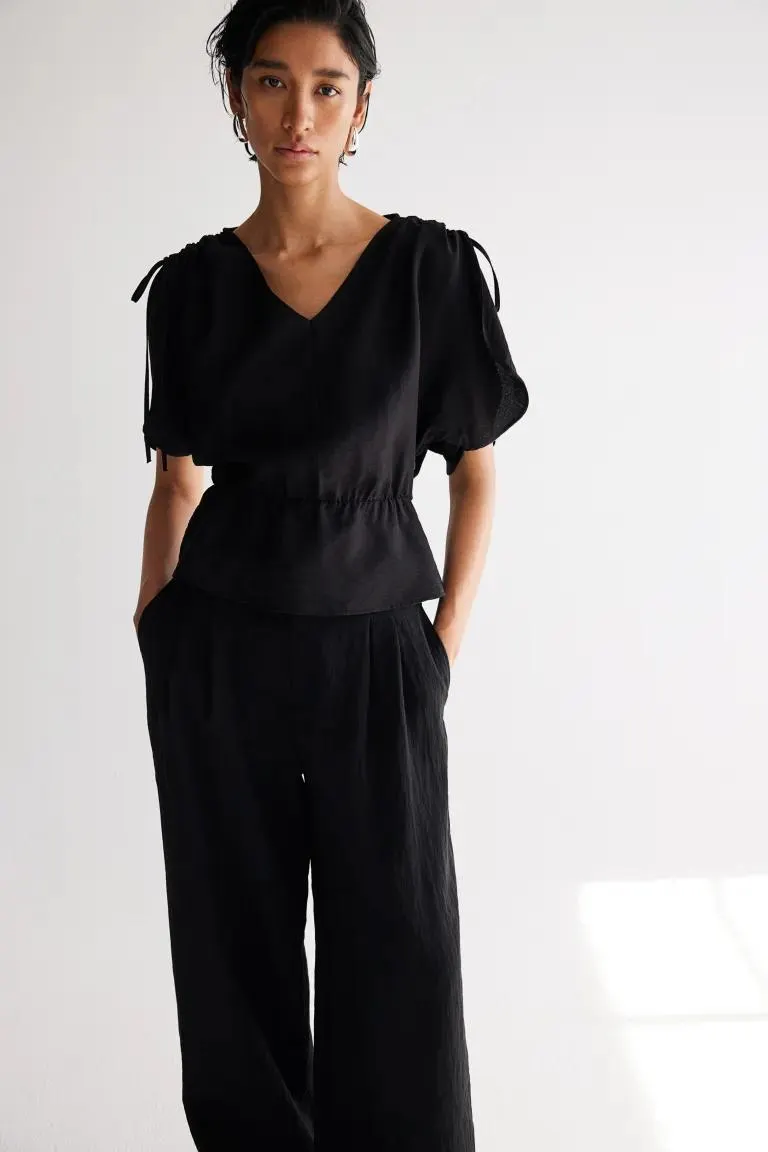 Drawstring-detail blouse