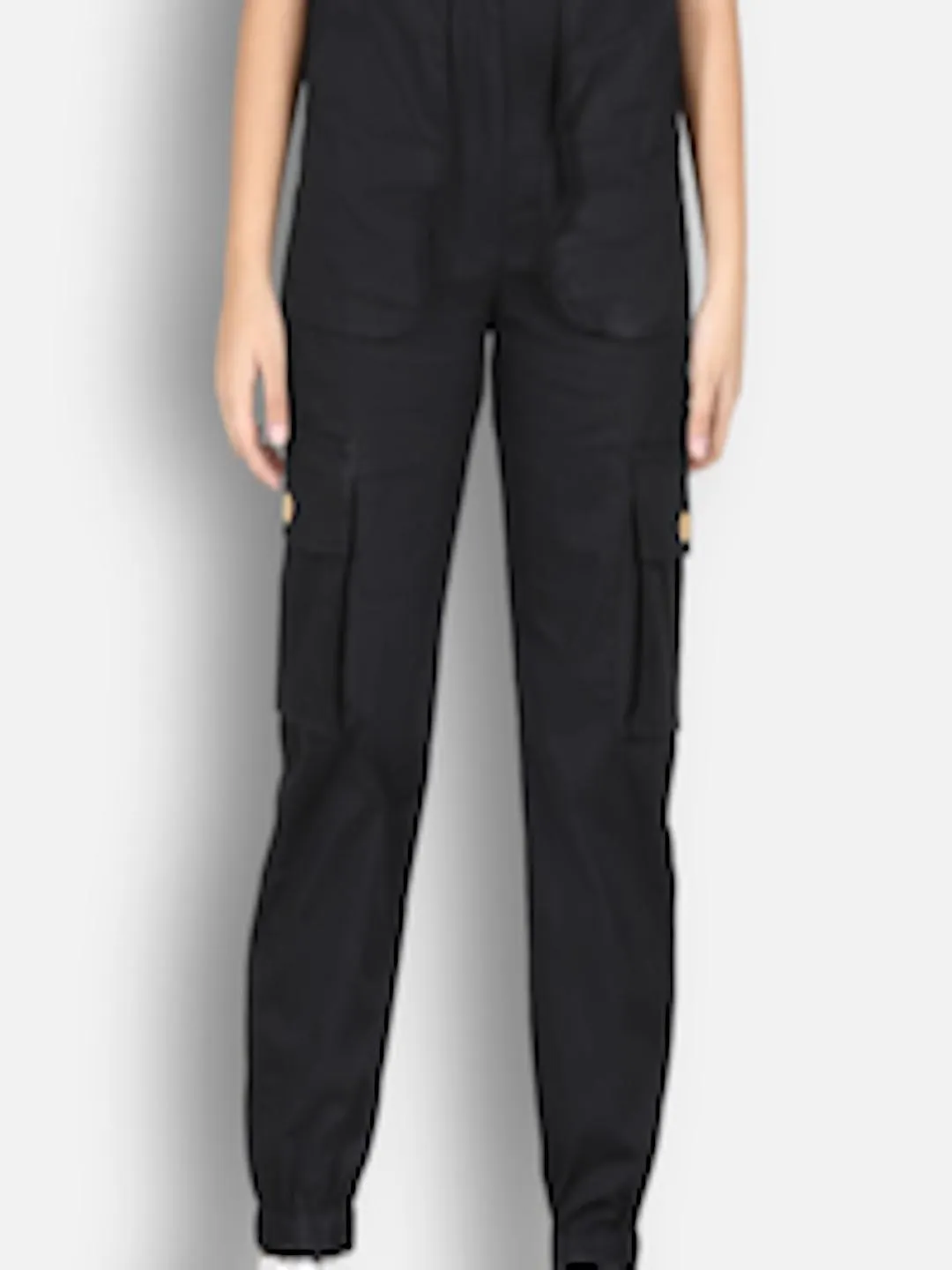 Girls Black High-Rise Cargos Trouser