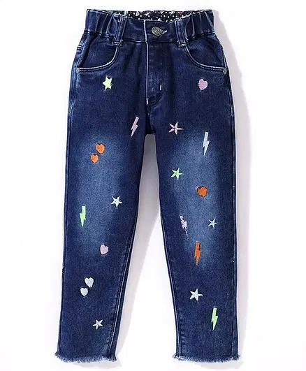 Olio Kids Denim Full Length Star Applique Jeans - Dark Blue