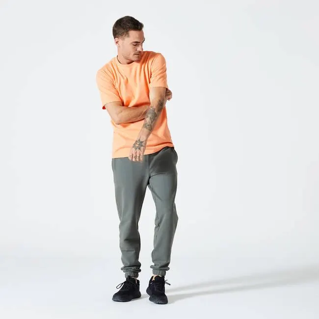 Comfortable Soft Cotton, Stretchy, 3 Pocket Jog Fit-Mens Gym Trackpant Ash Khaki