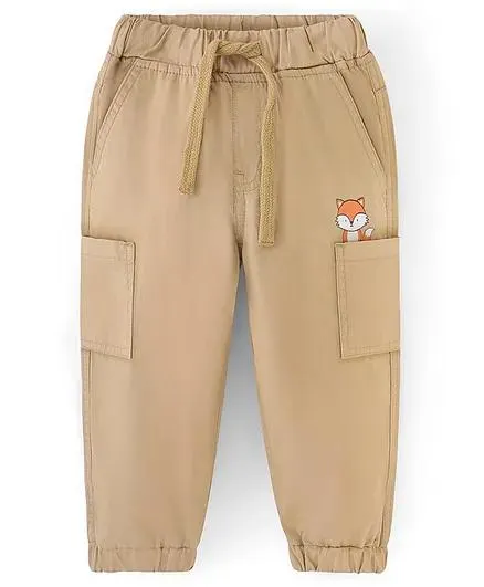 Babyhug 100% Cotton Full Length Fox Print Trousers - Brown