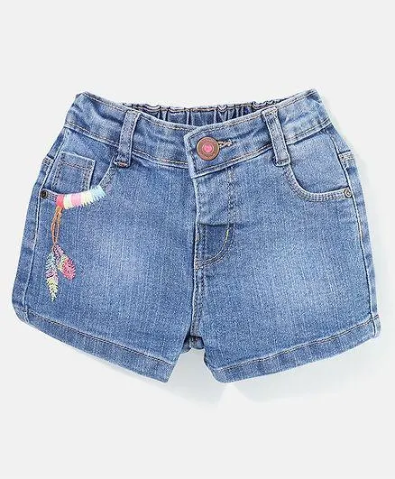 Babyhug Mid Thigh Length Washed Stretchable Denim Shorts - Blue