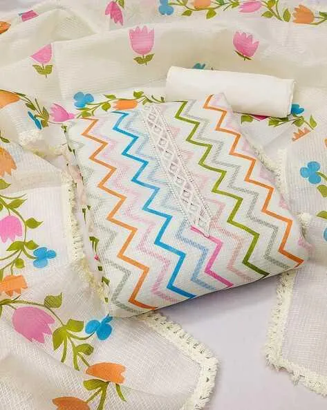 Women Chevron Print 3-Piece Dress Material