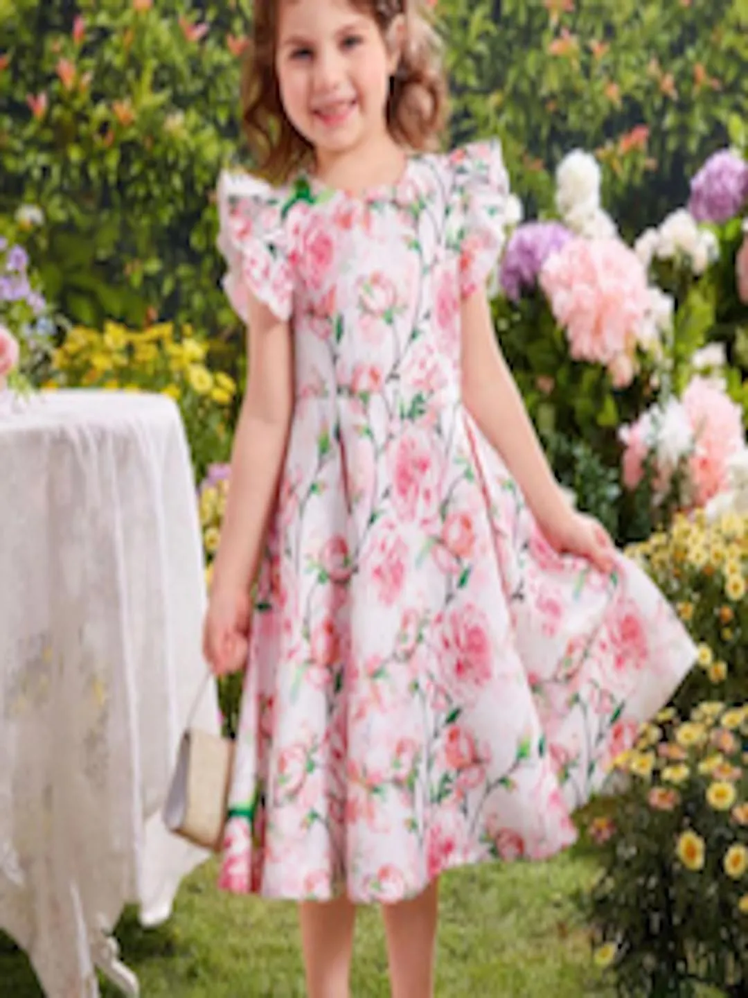 Floral Print Flutter Sleeve Fit & Flare Dress