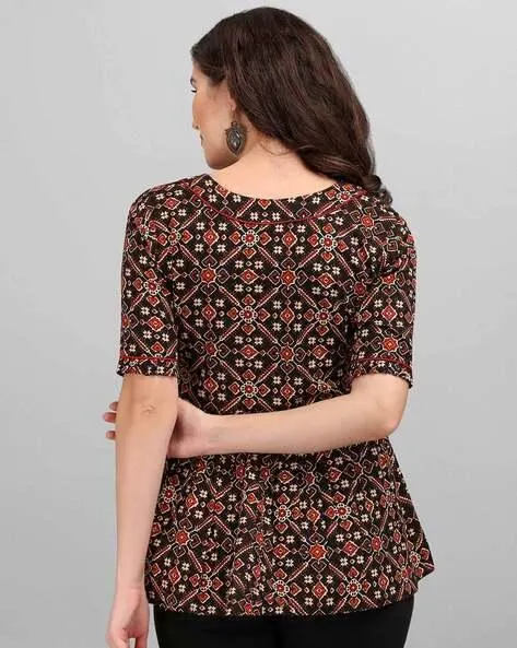 Women Printed No Darts Angrakha Tunic