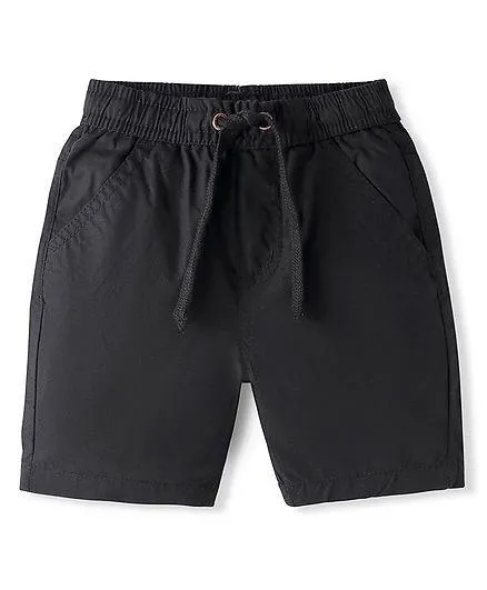 Babyhug Cotton Woven Above Knee Length Bermuda With Solid Colour - Black