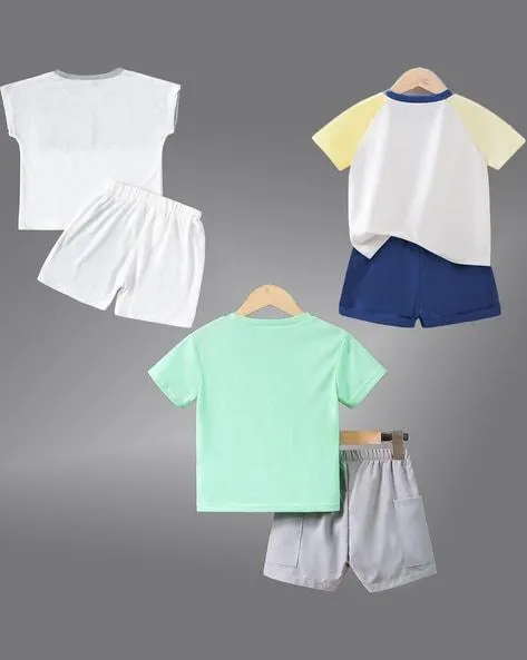 Pack Of 3 Graphic Print T-Shirt & Shorts Set