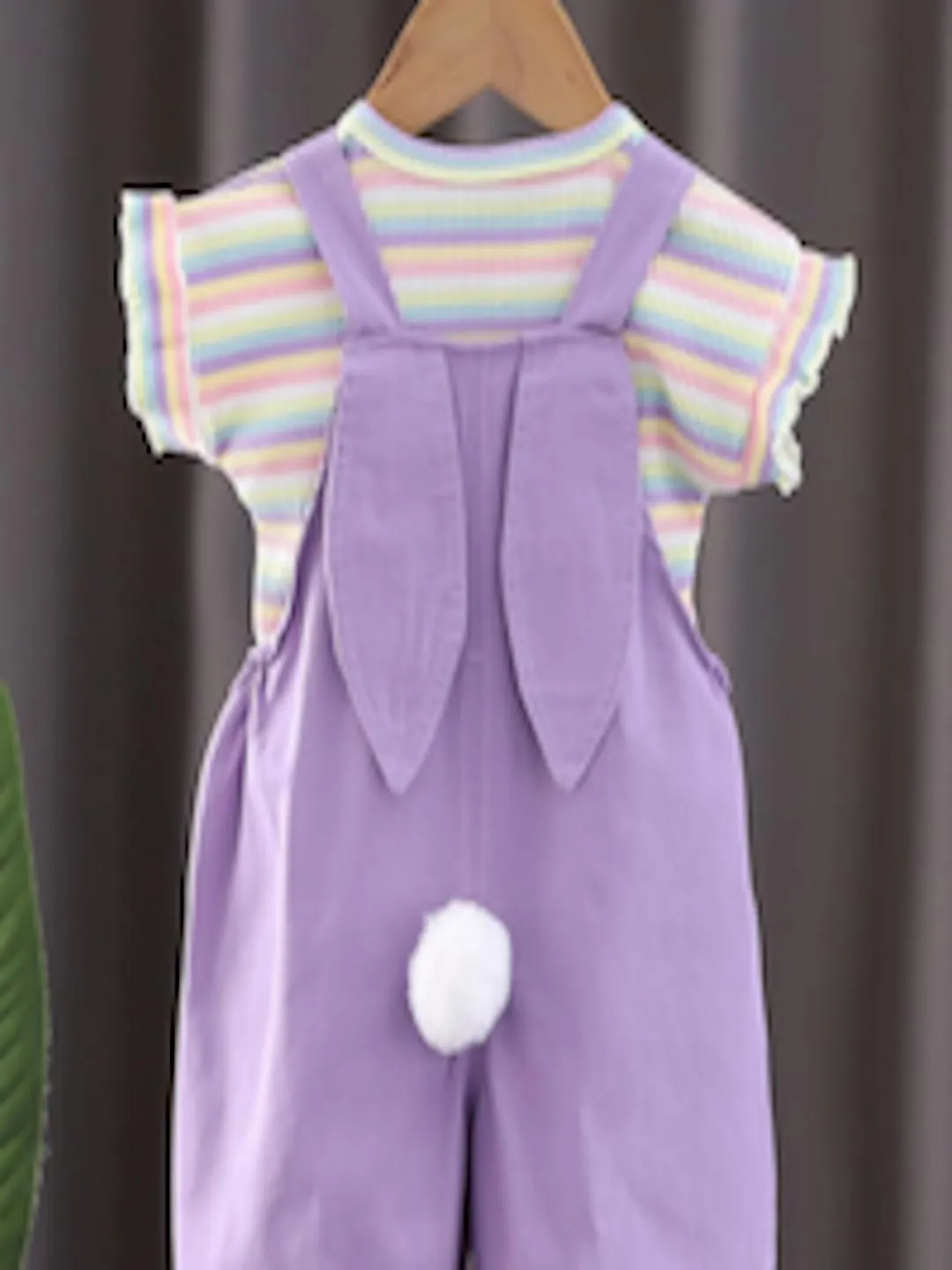 Girls Striped Dungarees With T-Shirt