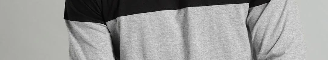 Men Grey Melange & Black Colourblocked T-shirt