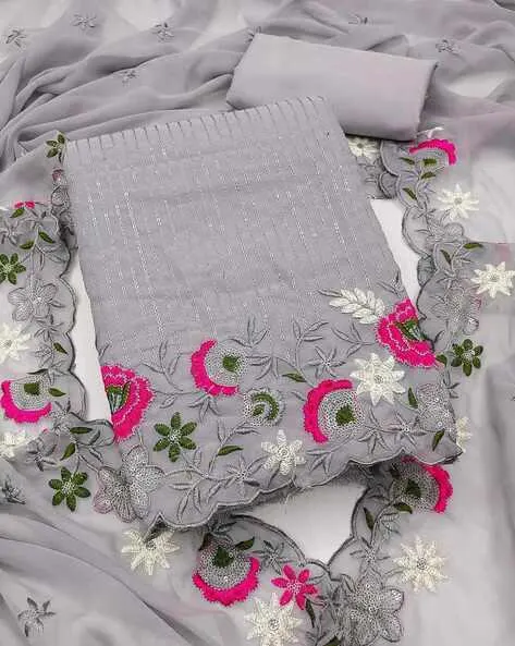 Embroidered Unstitched Dress Material with Dupatta