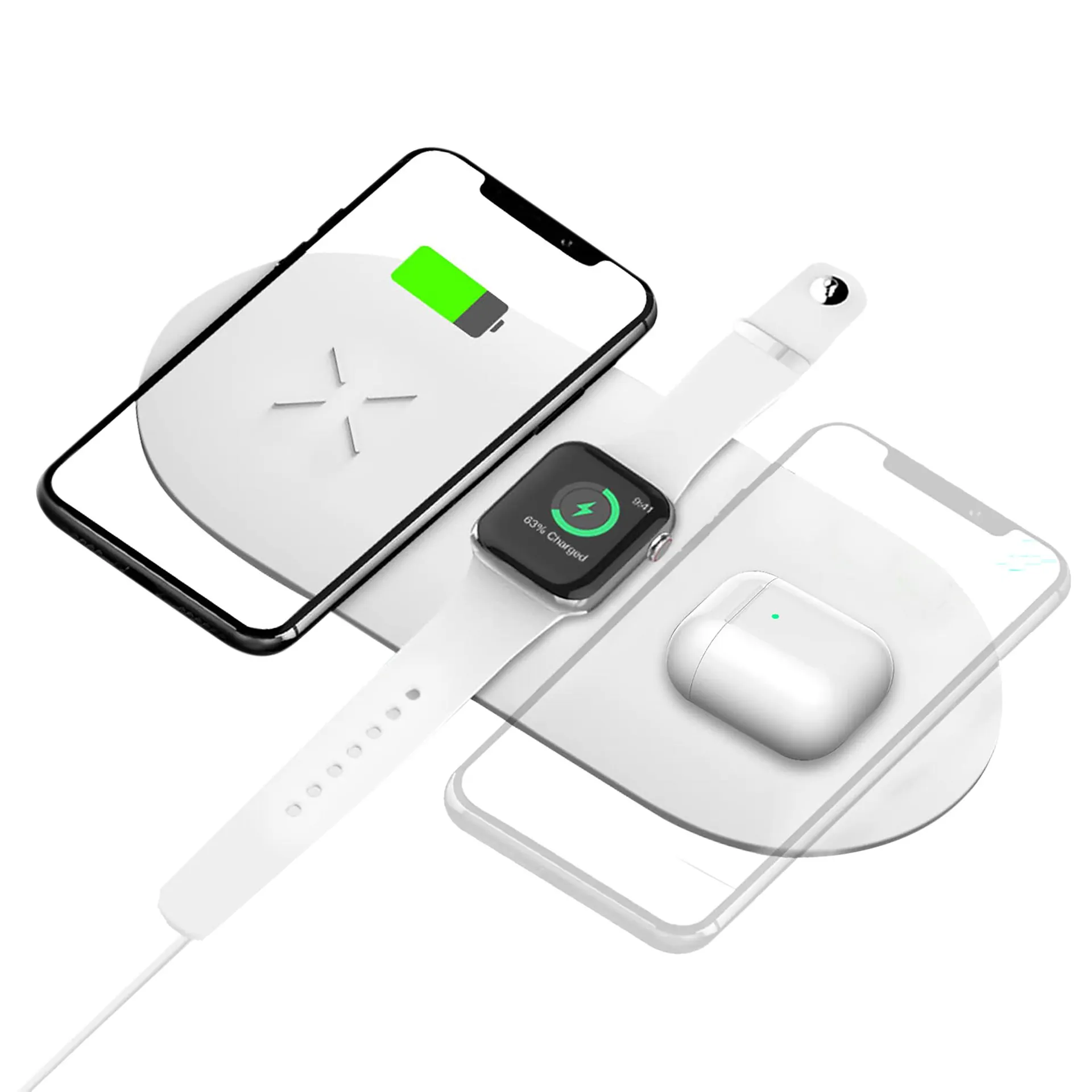 Unigen Unidock 300 15W 3-in-1 Wireless Charger for iPhone 13, 12, 11, XS, X, 8 Series/Android/iWatch 1, 2, 3, 4, 5, 6, 7, SE & AirPods (Qi Compatible, White)