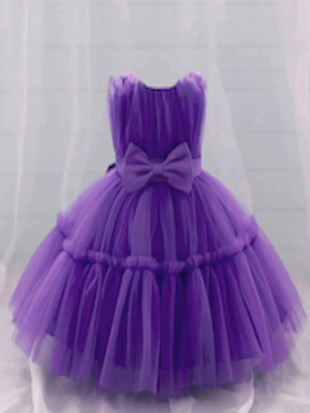 Girls Ruffled Net Empire Dress