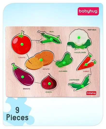 Babyhug Wooden Vegetables Puzzle Multicolour - 9 Pieces