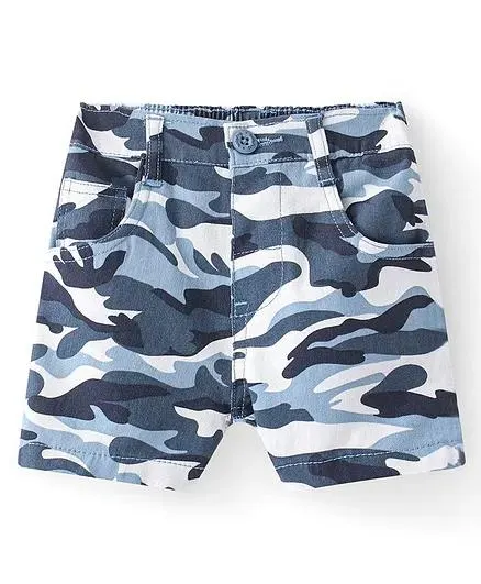 Babyhug Twill Woven Mid Thigh Shorts Camoflage Print - Blue