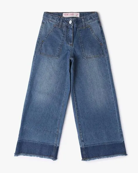 Mid-Wash Wide-Leg Jeans