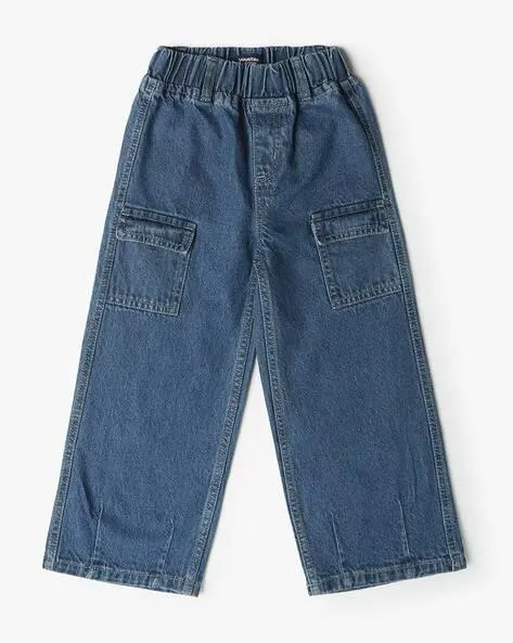 Girls Lightly Washed Wide-Leg Jeans