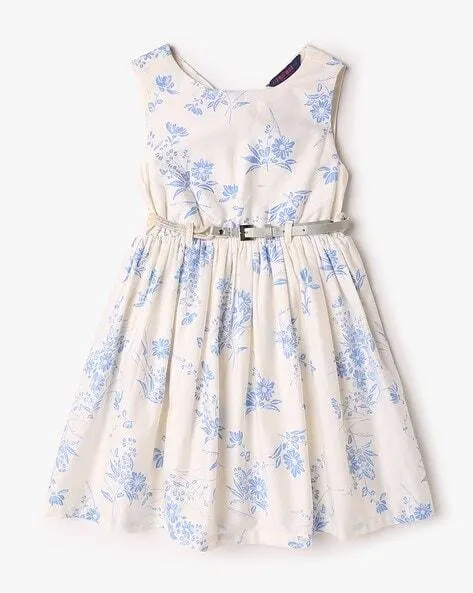 Girls Floral Print Fit & Flare Dress