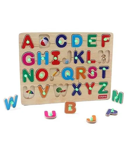 Babyhug Wooden Capital Alphabet Knob and Peg Puzzle Multicolour - 26 Pieces