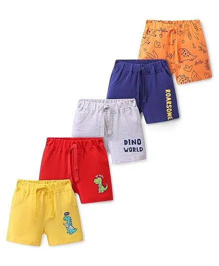 Doodle Poodle 100% Cotton Above Knee Length Shorts Dino Print Pack of 5 - Multicolour