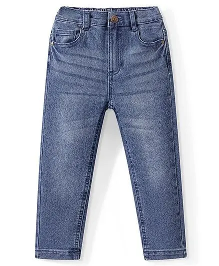 Babyhug Denim Full Length Washed Jeans with Stretch - Medium Blue