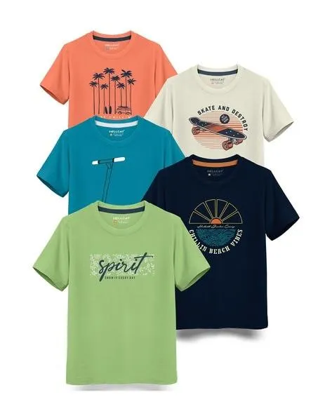 Pack of 5 Graphic Print Crew-Neck T-Shirts