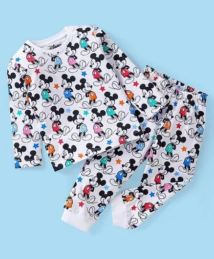 Babyhug Disney Single Jersey Knit Full Sleeves Mickey Mouse Family Printed Night Suit - White