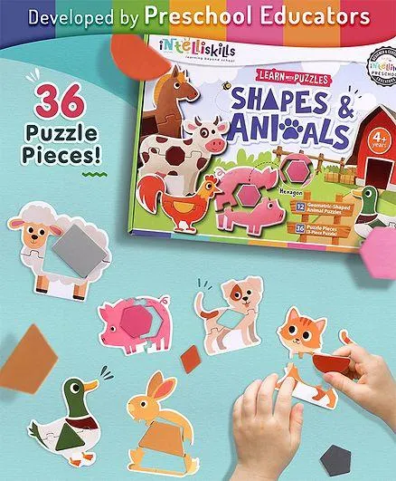 Intelliskills Premium Shapes & Animals Puzzles for Early Learning and Productive Playtime - 36 Pieces