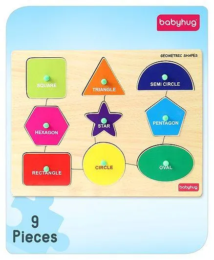 Babyhug Wooden Shapes Puzzle Multicolour - 9 Pieces