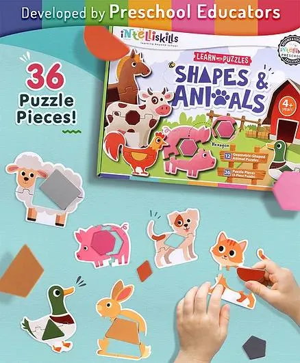 Intelliskills Premium Shapes & Animals Puzzles for Early Learning and Productive Playtime - 36 Pieces