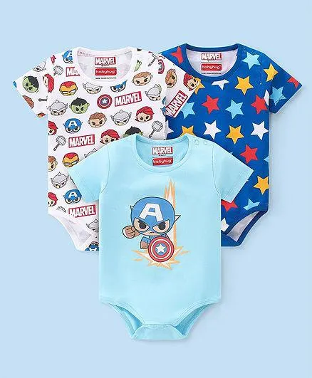 Babyhug Marvel 100% Cotton Half Sleeves Onesies with Avengers Graphics Pack of 3 -Multicolour