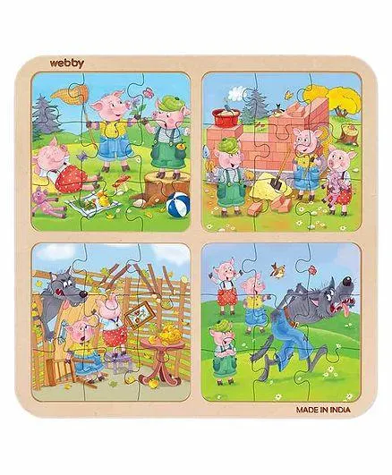 Webby 4 in 1 The Three Little Pigs Wooden Puzzle Multicolor - 36 Pieces