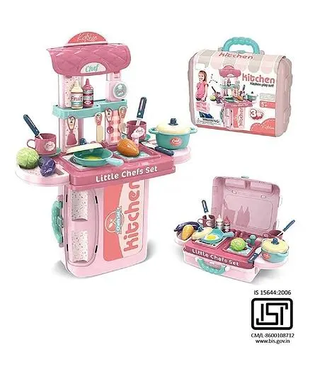 Planet of Toys 3 in 1 Portable Pretend and Play Kitchen Play Set Pack of 32 - Multicolour