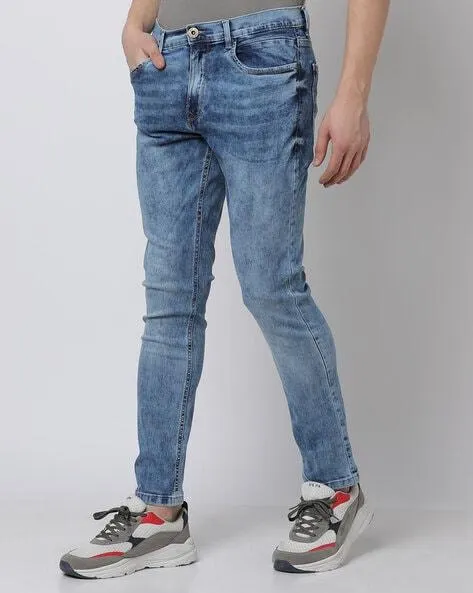 Men Heavily Washed Slim Fit Jeans