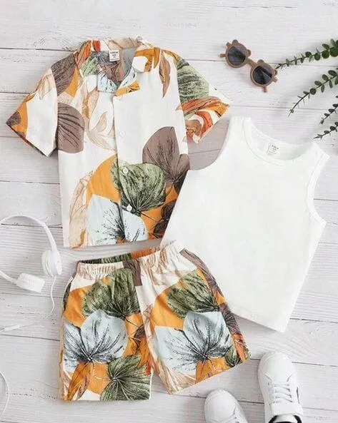 Leaf Print Shirt & Shorts Set
