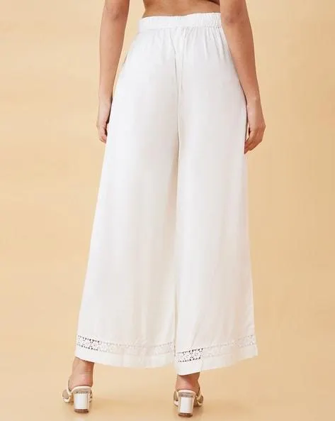 Floral Lace Hem Design Opaque Flowy Ethnic Palazzos