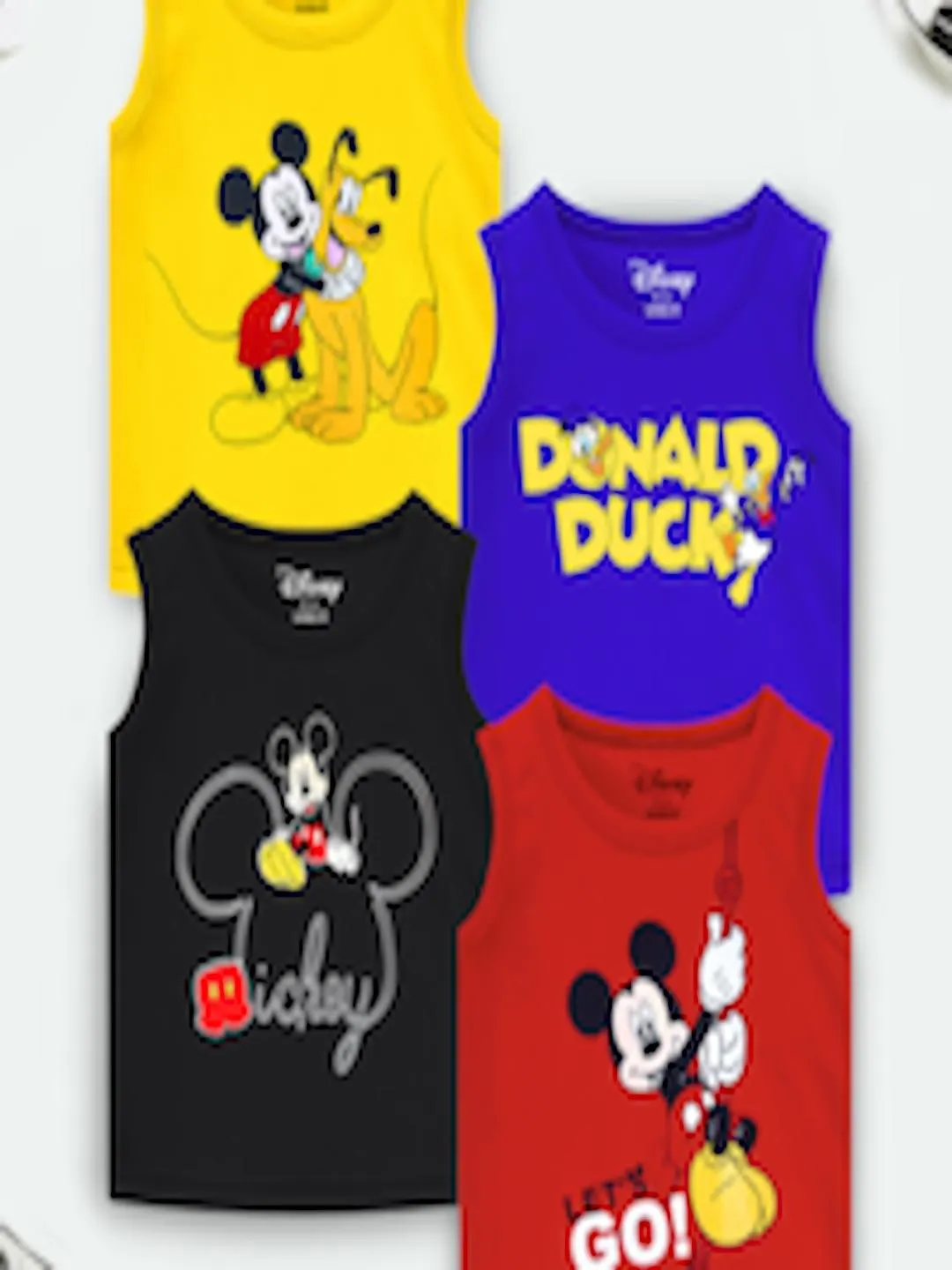 Boys Pack of 4 Mickey & Donald Printed Sleeveless Cotton T-shirt