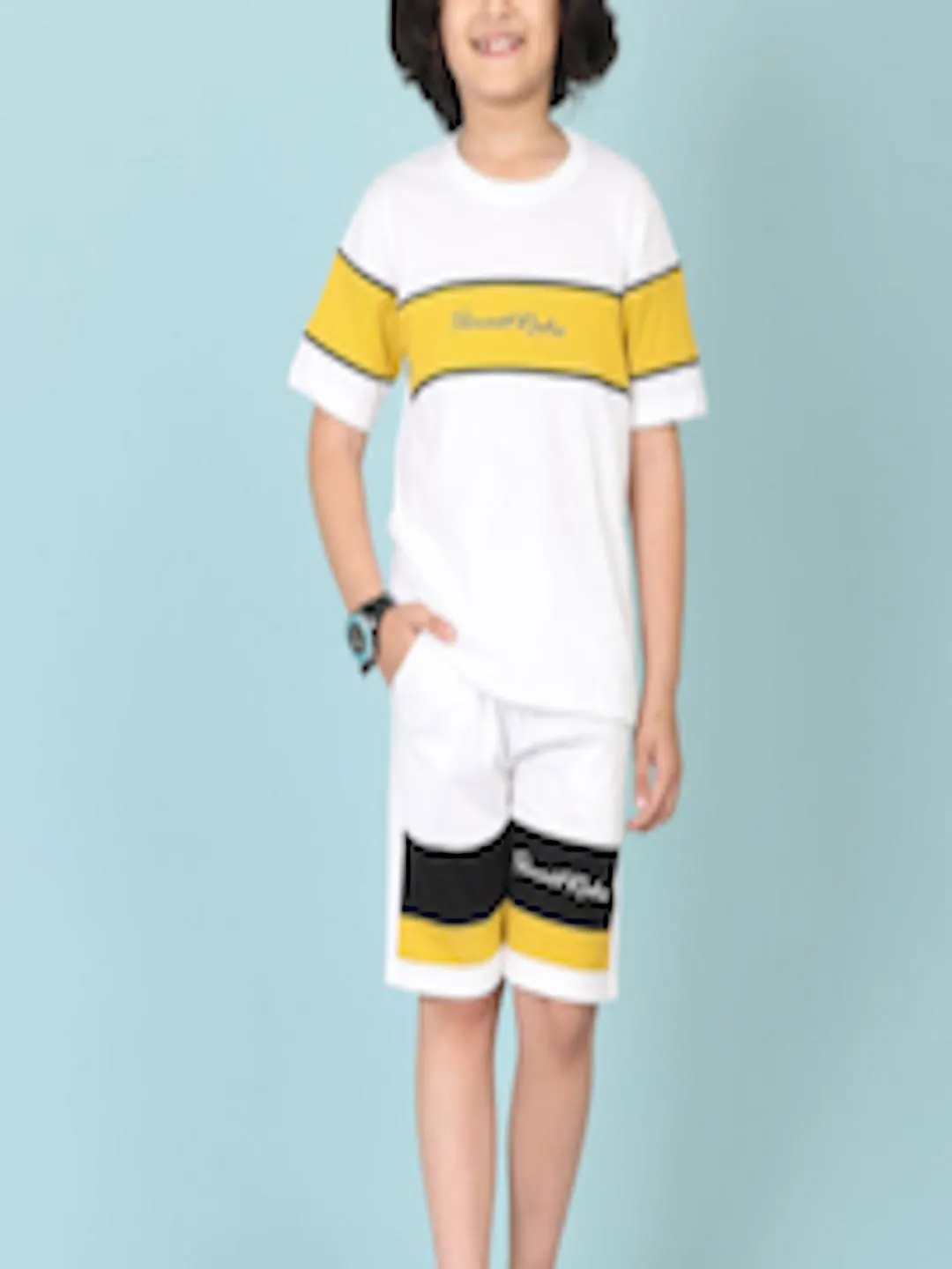 Boys Colourblocked Pure Cotton T-shirt with Shorts