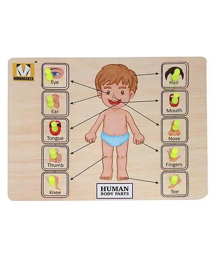 MINDMAKER - Wooden Puzzle with Knobs Educational and Learning Toy for Kids (Body Parts) 10 Pieces