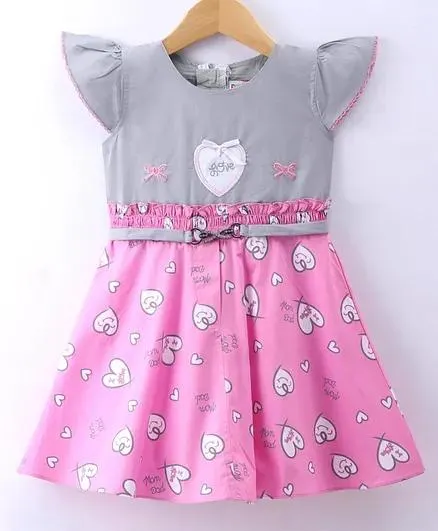 Enfance Core Cotton Cap Sleeves Floral Printed Dress - Pink