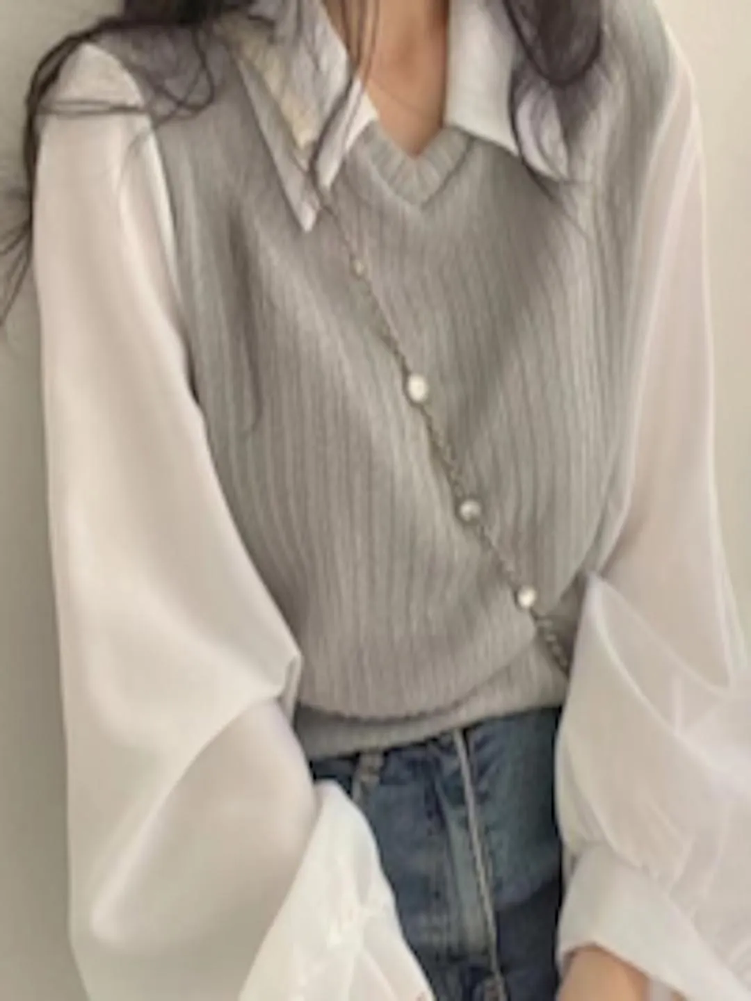 Girls Grey V-Neck Top