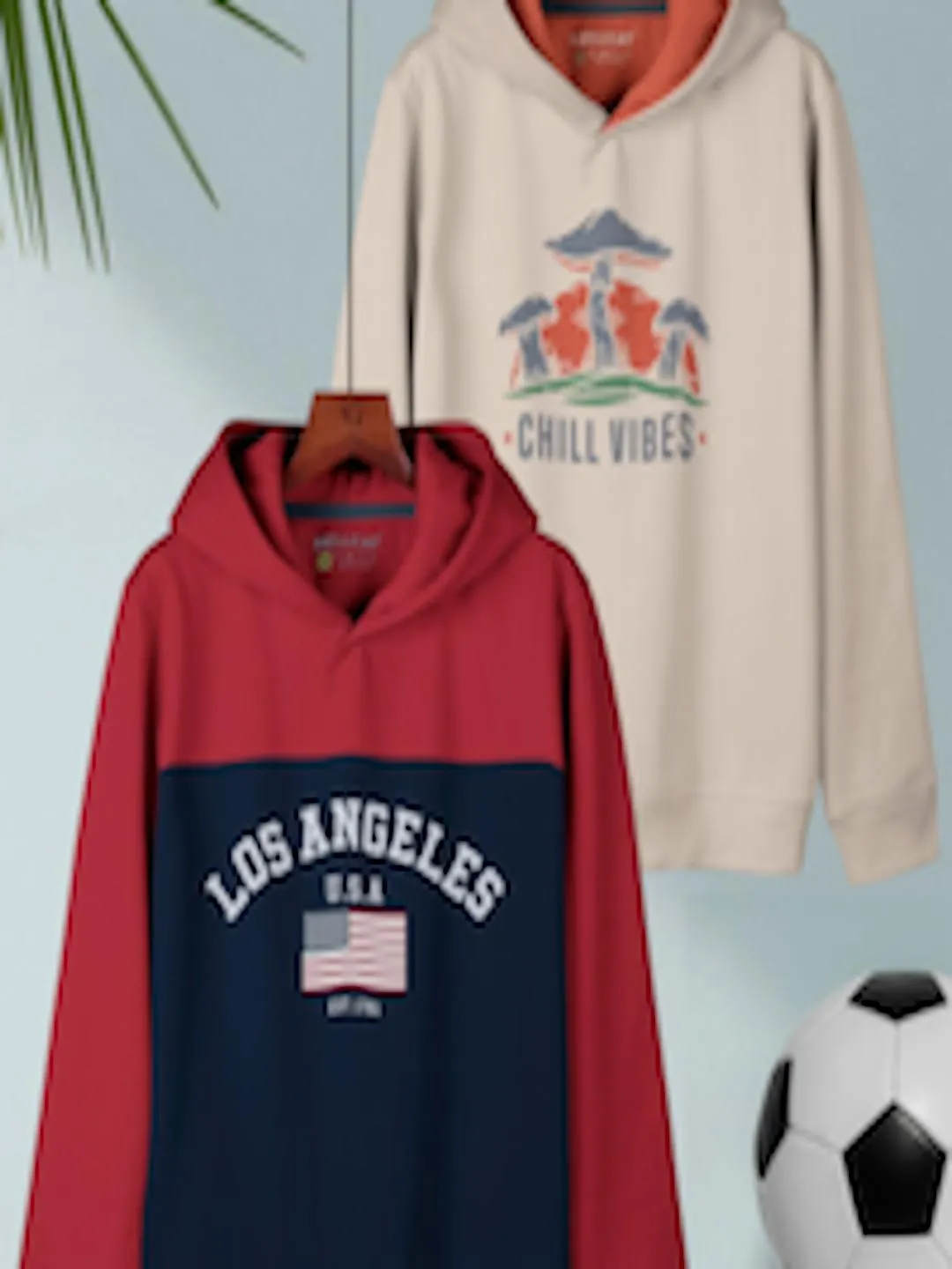 Boys Pack Of 2 Typography Printed Regular Fit Hooded Casual T-shirt