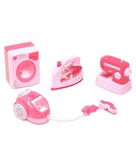 Babyhug Roleplay Home Appliances Set Washing Machine Iron Vacuum Cleaner Sewing Machine- Pink