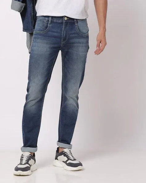 Mid-Wash Skinny Fit Jeans