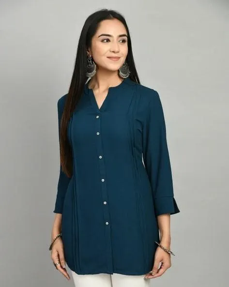 Women Straight Kurti with Mandarin Collar