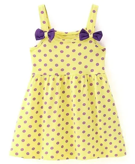 Babyhug 100% Cotton Single Jersey Knit Sleeveless Frock Polka Dot Print - Yellow