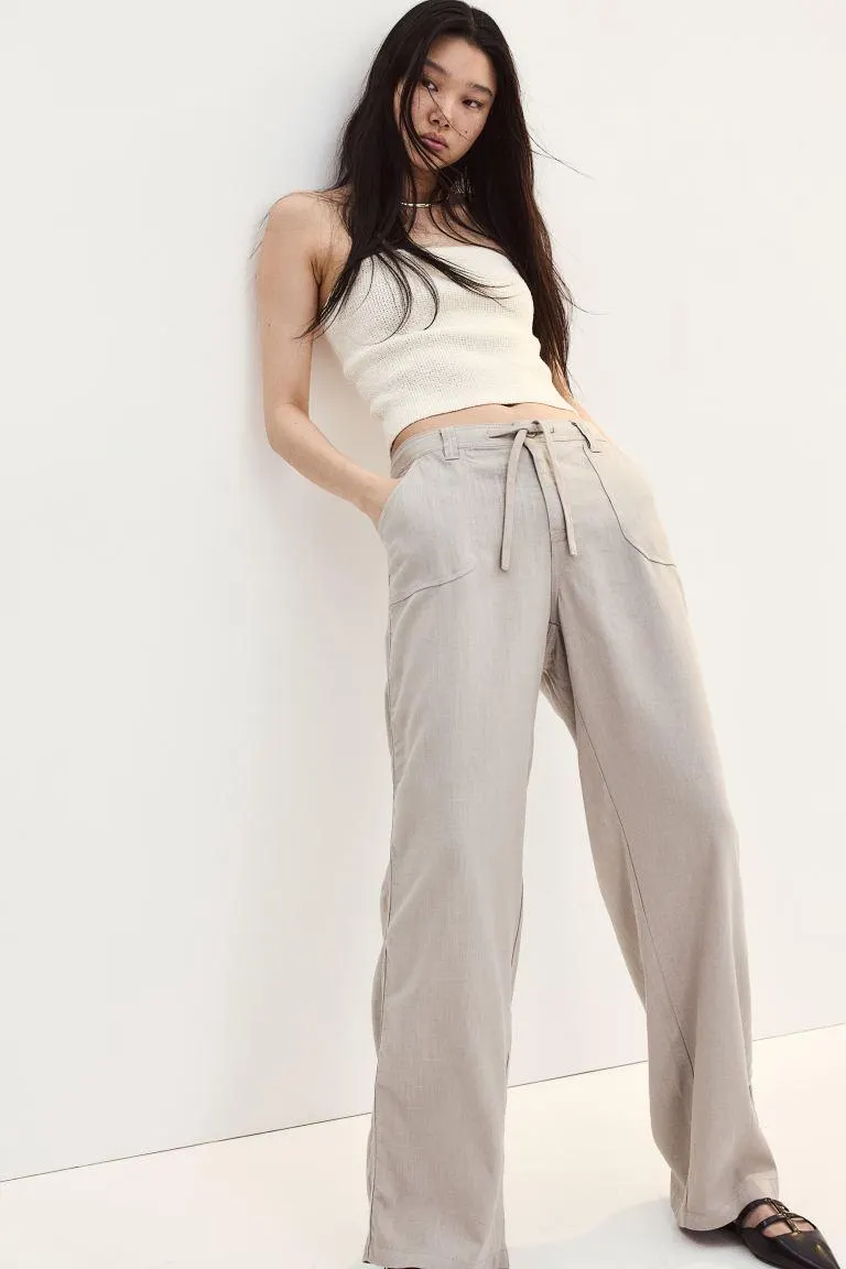 Linen-blend straight trousers