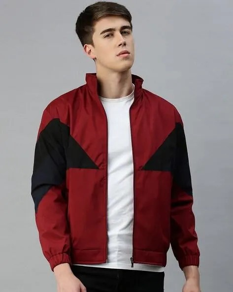 Colourblock Slim Fit Jacket with Zip-Front