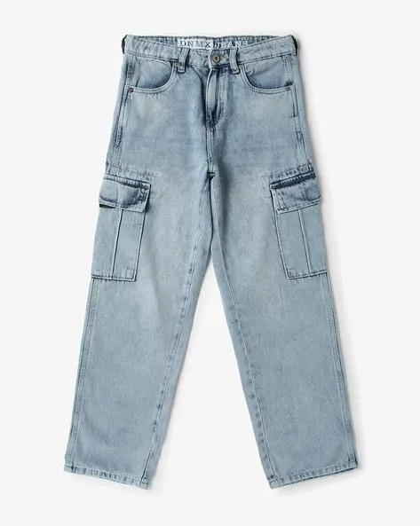 Boys Acid-Wash Relaxed Fit Cargo Jeans