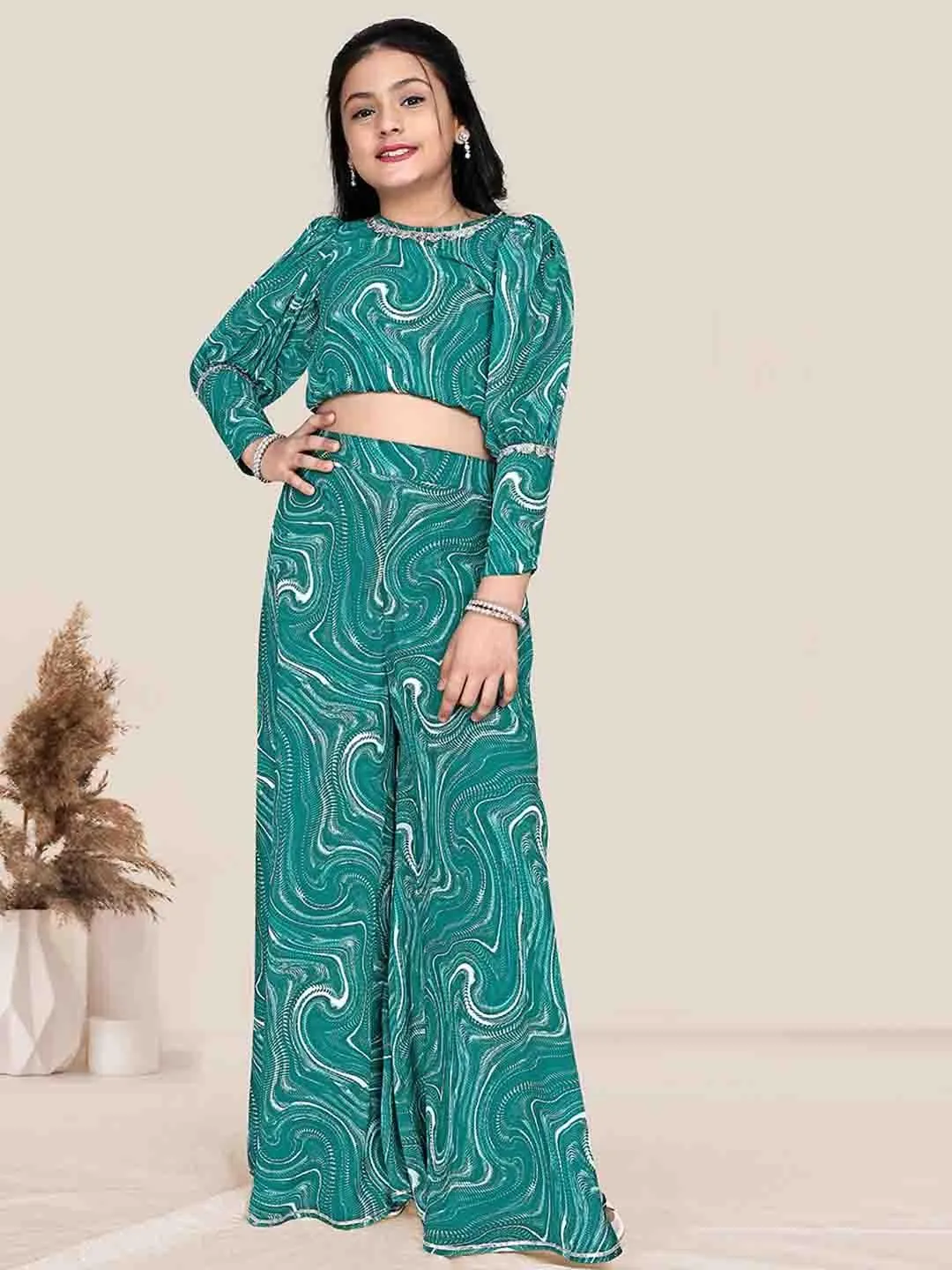 Girls Printed Top With Palazzos